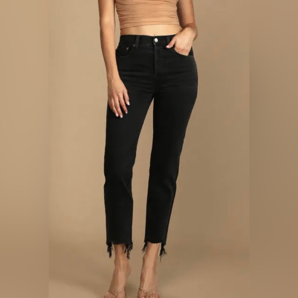 Pistola Charlie High Rise Straight Crop Leg Button Fly Black Distressed Jeans